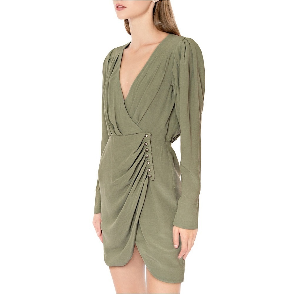 JONATHAN SIMKHAI Leilani Stretch Long Sleeve Mini Dress In Olivine